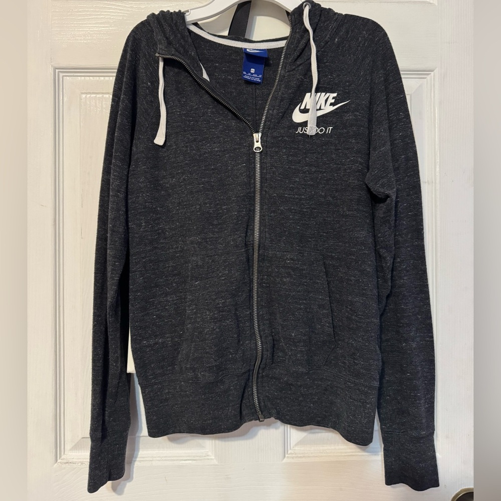 Nike vintage dark grey Zip-Up Hoodie with White Logo